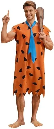mainfini caveman cave man halloween costume set for adult men big tall outfit with classic tunic inflatable bat tie family cosplay contest costume party 3xl
