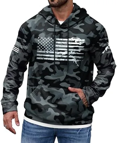 mainfini men star fleece lined hoodies stripe camo kangaroo pocket print hooded america flag graphic hoodie american long sleeve sweatshirt 3xl