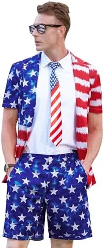 mainfini mens 3 piece american flag suit blue