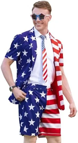 mainfini mens 3 piece american flag suit