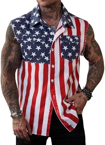 mainfini mens american flag denim vest 4th of july