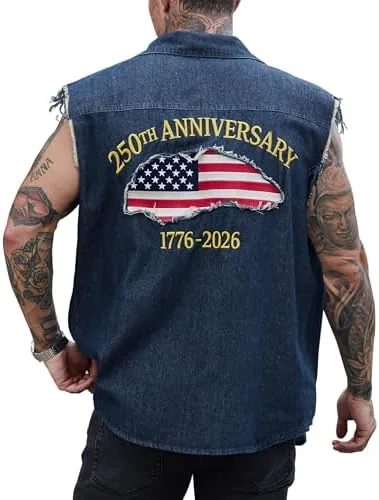 mainfini mens american flag denim vest patriotic