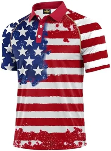 mainfini mens patriotic polo pride shirts classic memorial day short sleeve graphic raglan 2026 american flag funny novelty 4th of july fourth 1776 usa colorful l