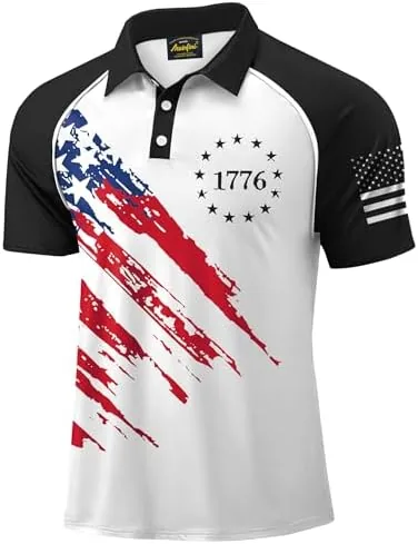 mainfini mens patriotic polo shirts stretch upf 50 short sleeve raglan american graphic golf shirt white xxl